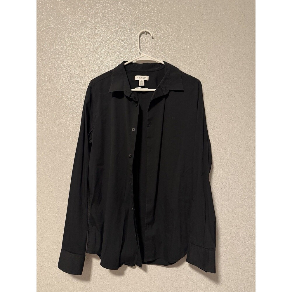 Calvin Klein Black Woven Button-Up Long Sleeve Slim Fit Size L